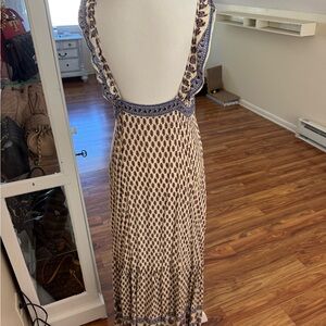 Vestique Backless Cream and Blue Dress